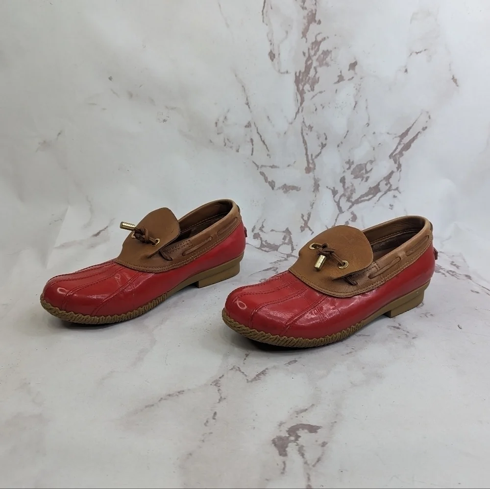 Tory Burch Loafer Women 9 39 Red Bean Boot Wellie Slip On Shoe Leather Rain Boat